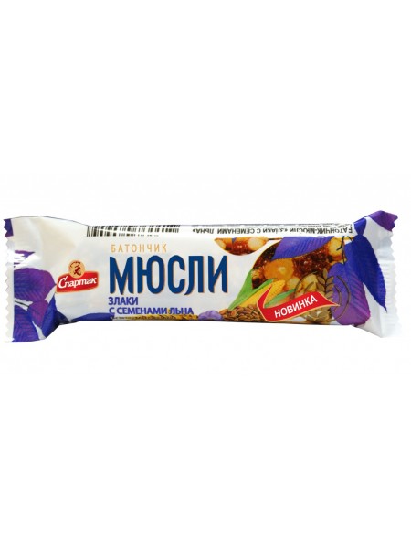 Батончик Мюсли Злаки/Лен глаз 24г*30 флоу-пак Спартак Батончик Мюсли Злаки/Лен глаз 24г*30 флоу-пак Спартак